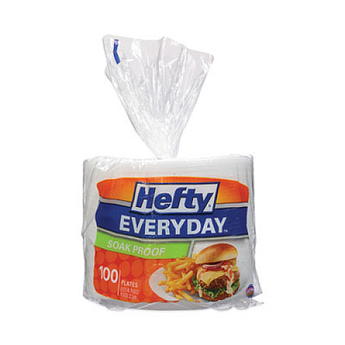 Hefty Soak Proof Tableware, Plate, Foam, 8.88" dia, White, 100/Pack, 6 Packs/Carton (D28100CT)