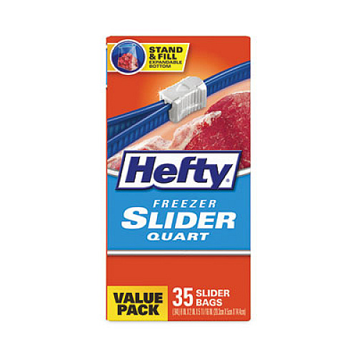 Hefty Slider Stand and Fill Freezer Storage Bags, 32 oz, 7" x 8", Clear, 35 Bags/Box, 9 Boxes/Carton (R88079CT)