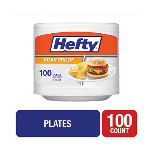 Hefty Soak Proof Tableware, Plate, Foam, 8.88" dia, White, 100/Pack, 6 Packs/Carton (D28100CT)
