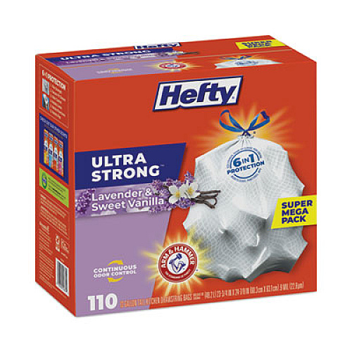 Hefty Ultra Strong Scented Tall Kitchen Bags, Drawstring, 13 gal, Lavender/Vanilla, 23.75" x 24.88", White, 110/Box, 3 Boxes/Carton (E88366CT)