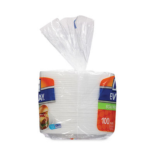 Hefty Soak Proof Tableware, Plate, Foam, 8.88" dia, White, 100/Pack, 6 Packs/Carton (D28100CT)