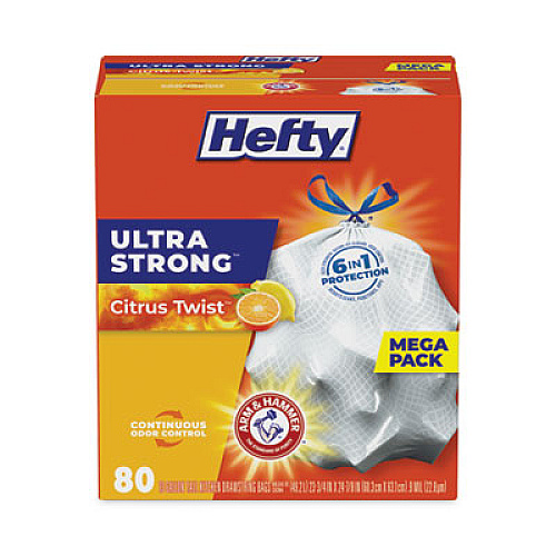 Hefty Ultra Strong Scented Tall Kitchen Bags, Drawstring, 13 gal, Citrus Twist, 23.75" x 24.88", White, 80 Bags/Box, 3 Boxes/Carton (E88354CT)
