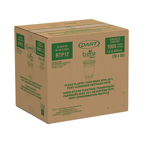 Dart Bare Eco-Forward RPET Cold Cups, Squat, ProPlanet Seal, 12 oz to 14 oz, Plastic, Leaf Design, 50/Pack, 20 Packs/Carton (RTP12BARECT)