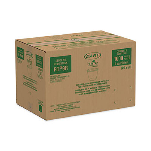 Dart Bare Eco-Forward RPET Cold Cups, ProPlanet Seal, 9 oz, Plastic, Leaf Design, 1,000/Carton (RTP9RBARE)
