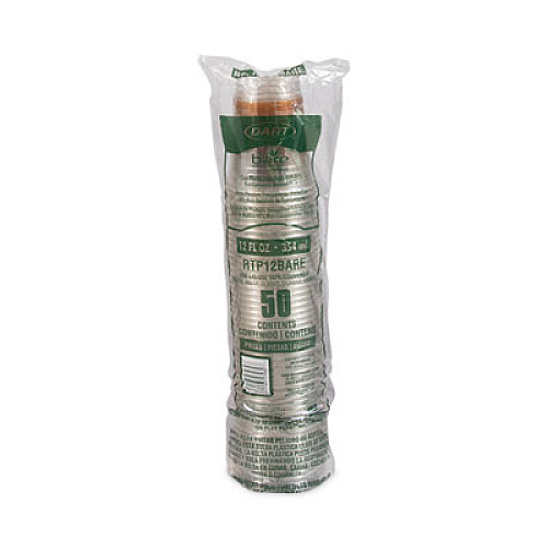 Dart Bare Eco-Forward RPET Cold Cups, Squat, ProPlanet Seal, 12 oz to 14 oz, Plastic, Leaf Design, 50/Pack, 20 Packs/Carton (RTP12BARECT)