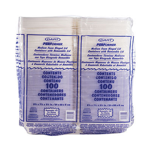 Dart Foam Hinged Lid Containers, 8.38 x 7.78 x 3.25, White, 200/Carton (85HT1R)