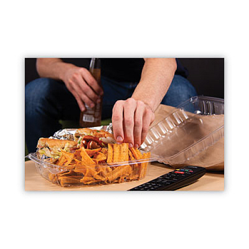 Dart ClearSeal Hinged-Lid Plastic Containers, 9.3 x 8.8 x 3, Clear, Plastic, 100/Bag, 2 Bags/Carton (C95PST1)