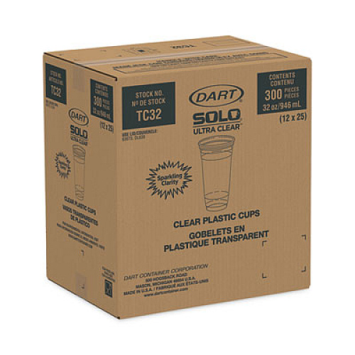 Dart Ultra Clear PETE Cold Cups, 32 oz, Plastic, Clear, 300/Carton (TC32)