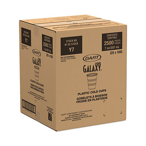 Dart High-Impact Polystyrene Cold Cups, 7 oz, Plastic, Translucent, 100/Sleeve, 25 Sleeves/Carton (Y7)