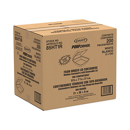 Dart Foam Hinged Lid Containers, 8.38 x 7.78 x 3.25, White, 200/Carton (85HT1R)