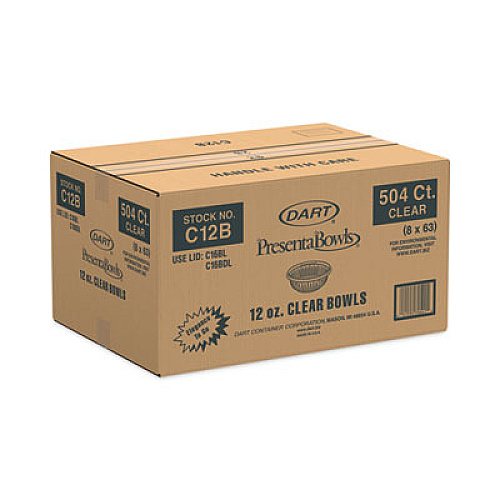 Dart PresentaBowls Clear Bowls, 12 oz, Plastic, 63/Bag, 504/Carton (C12B)