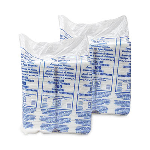 Dart Foam Hinged Lid Container, 3 Compartments, 8 oz, 9 x 9.4 x 3, White, 100/Sleeve, 2 Sleeves/Carton (90HT3R)