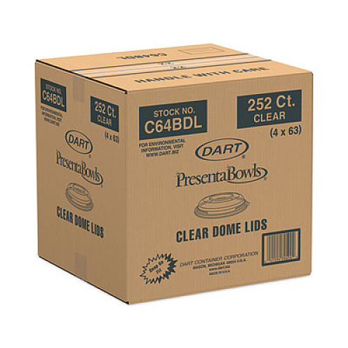 Dart PresentaBowls Clear Dome Lids, 7.3" Diameter x 1.1" h, Clear, Plastic, 63 Lids/Bag, 4 Bags/Carton (C64BDL)