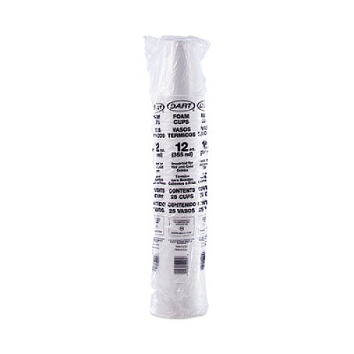 Dart Foam Drink Cups, 12 oz, White, 25/Pack (12J12BG)