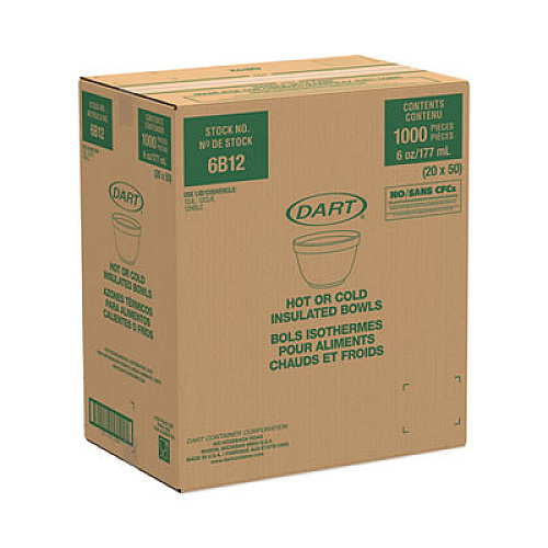 Dart Foam Container, Squat, 6 oz, White, 50/Pack, 20 Packs/Carton (6B12)