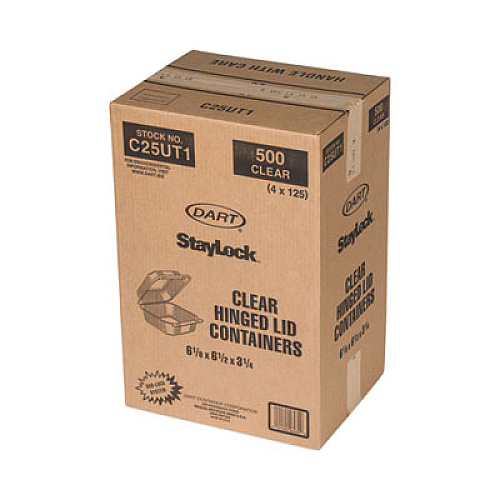 Dart StayLock Clear Hinged Lid Containers, 6.5 x 6.1 x 3, Clear, Plastic, 125/Pack, 4 Packs/Carton (C25UT1)