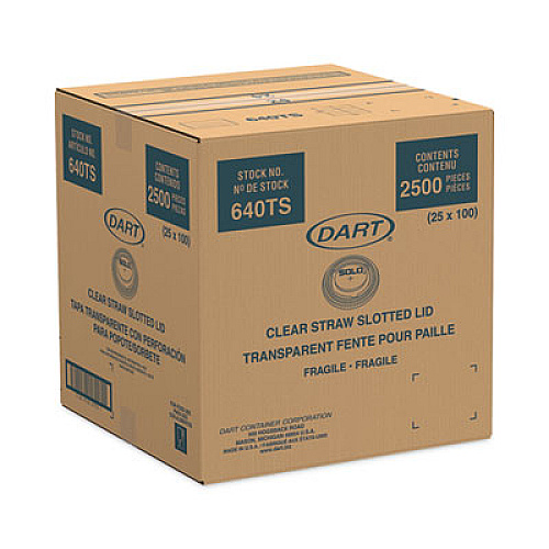 SOLO PETE Flat Straw-Slot Cold Cup Lids, Fits 12 oz Cold Cups, Plastic, Clear, 100/Pack, 25 Packs/Carton (640TS)