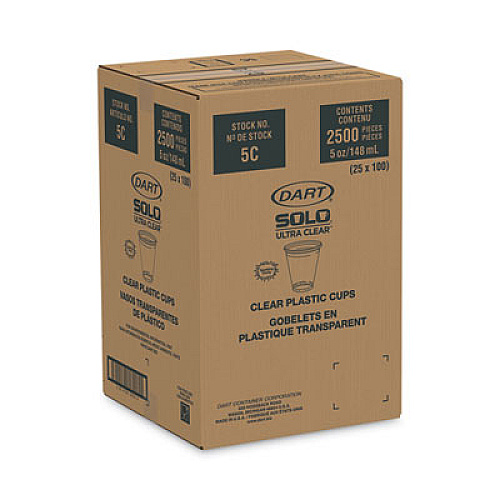 SOLO Ultra Clear Cups, 5 oz, Plastic, 100/Bag, 25 Bags/Carton (5C)