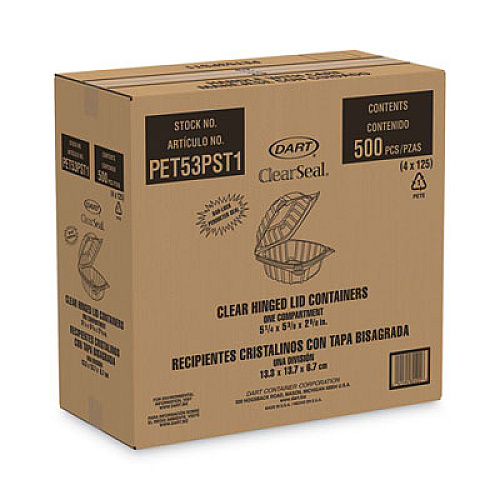 Dart ClearSeal Hinged-Lid Plastic Containers, 13.8 oz, Clear, Plastic, 500/Carton (PET53PST1)