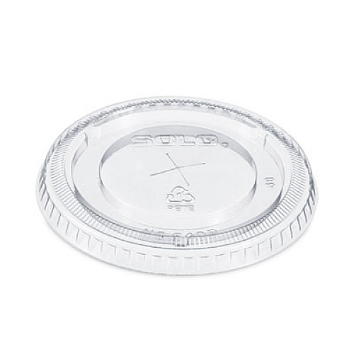 SOLO PETE Flat Straw-Slot Cold Cup Lids, Fits 12 oz Cold Cups, Plastic, Clear, 100/Pack, 25 Packs/Carton (640TS)
