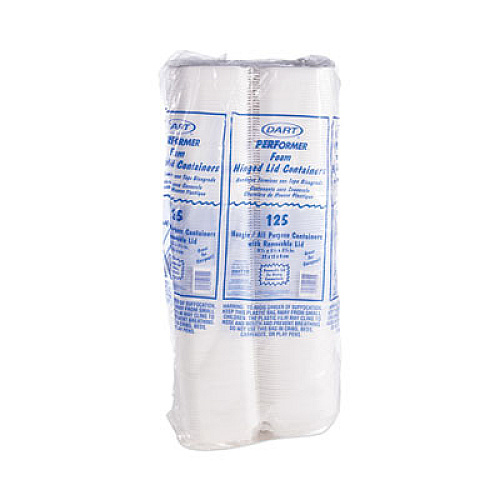 Dart Foam Hinged Lid Container, Hoagie Container with Removable Lid, 5.3 x 9.8 x 3.3, White, 125/Bag, 4 Bags/Carton (99HT1R)