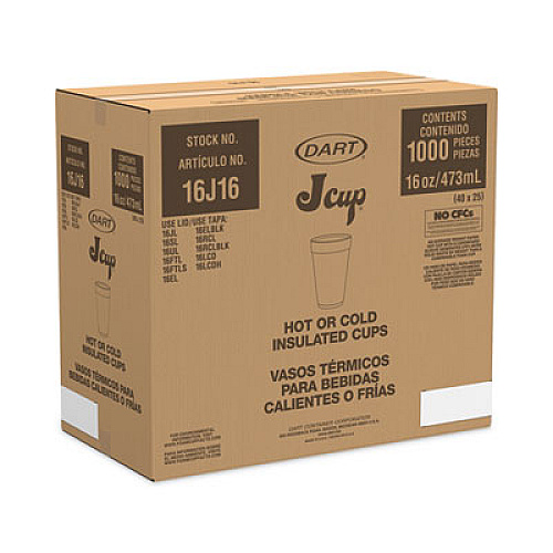 Dart Horizon Hot/Cold Foam Drinking Cups, 16 oz, White/Cranberry, 25/Bag, 40 Bags/Carton (16J16H)