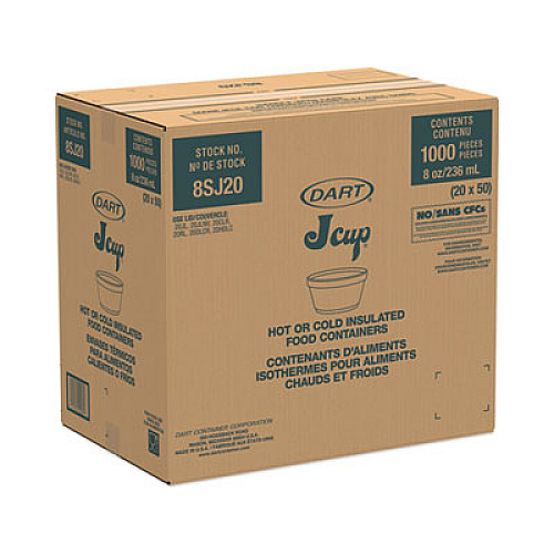 Dart Foam Container, Extra Squat, 8 oz, White, 1,000/Carton (8SJ20)