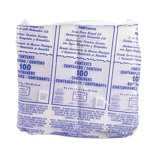 Dart Foam Hinged Lid Container, Performer Perforated Lid, 9.3 x 9.5 x 3, White, 100/Bag, 2 Bag/Carton (95HTPF1R)