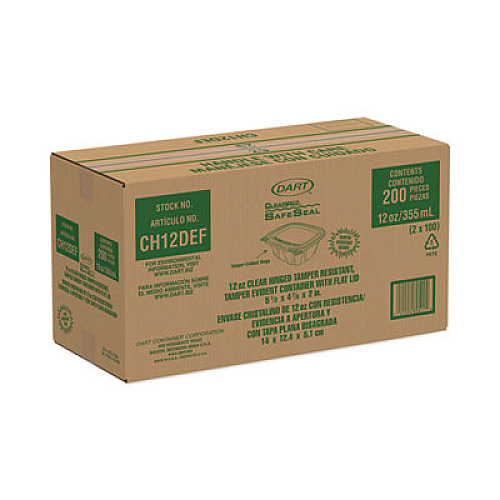 Dart ClearPac SafeSeal Tamper-Resistant/Evident Containers, Flat Lid, 12 oz, Clear, Plastic, 100/Bag, 2 Bags/Carton (CH12DEF)