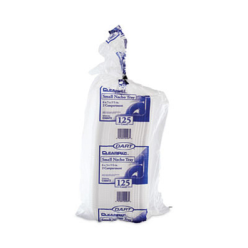 Dart ClearPac Small Nacho Tray, 2 Compartments, 5 x 6 x 1.5, Clear, Plastic, 125/Bag, 4 Bags/Carton (C56NT2)