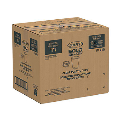 SOLO Ultra Clear Cups, 7 oz, Plastic, 50/Bag, 20 Bags/Carton (TP7)