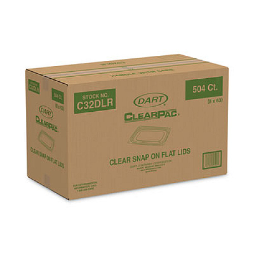 Dart ClearPac Clear Container Lids, Flat, 6.5 x 7.5, Clear, Plastic, 63/Pack, 8 Packs/Carton (C32DLR)