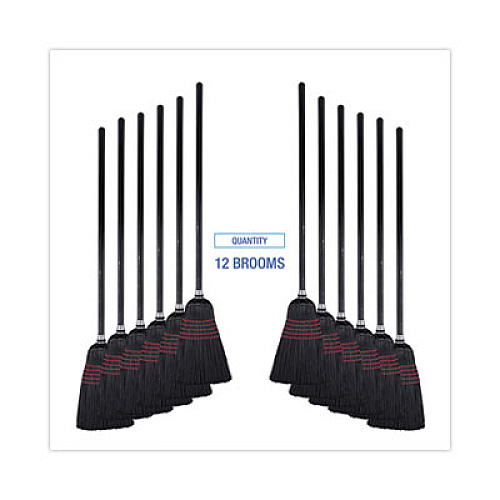 Boardwalk Flagged Tip Poly Bristle Janitor Brooms, 10 x 58.5, Wood Handle, Natural/Black, 12/Carton (930BP)