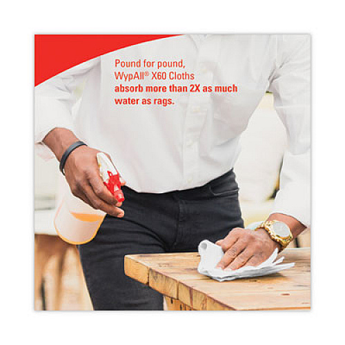 WypAll General Clean X60 Cloths, Small Roll, 13.5 x 19.6, White, 130/Roll, 6 Rolls/Carton (35421)