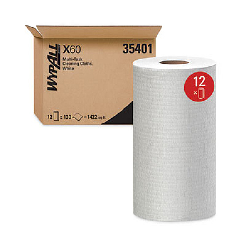 WypAll General Clean X60 Cloths, Small Roll, 9.8 x 13.4, White, 130/Roll, 12 Rolls/Carton (35401)