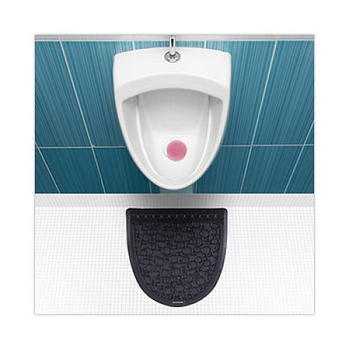 Boardwalk Disposable Urinal Floor Mat 2.0, Shield-Shaped, Black/Gray Slip-Resistant Surface, 17.5" x 20", 6/Carton (UMBB)