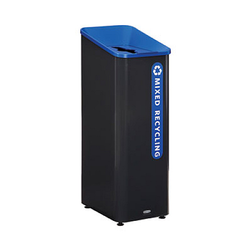 Rubbermaid Commercial Sustain Decorative Refuse with Recycling Lid, 15 gal, Metal/Plastic, Black/Blue (2078994)