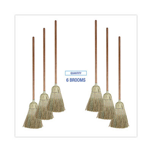 Boardwalk Corn/Fiber Brooms, Corn/Synthetic Fiber Bristles, 60" Overall Length, Gray/Natural, 6/Carton (BR10002)