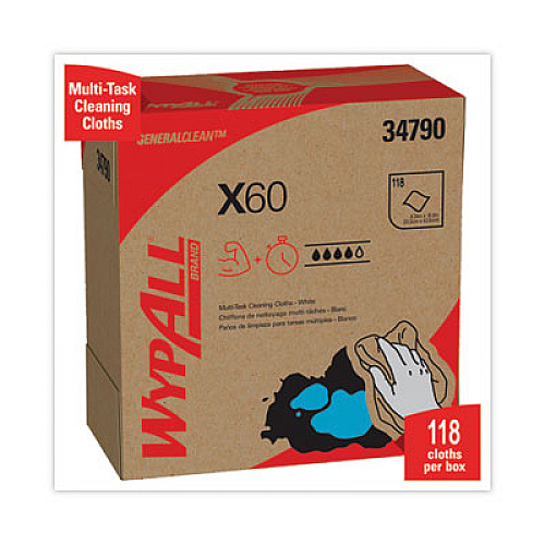 WypAll General Clean X60 Cloths, POP-UP Box, 8.34 x 16.8, White, 118/Box, 10 Boxes/Carton (34790CT)