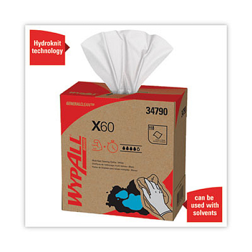 WypAll General Clean X60 Cloths, POP-UP Box, 8.34 x 16.8, White, 118/Box, 10 Boxes/Carton (34790CT)