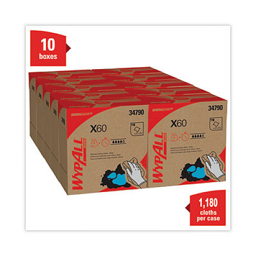 WypAll General Clean X60 Cloths, POP-UP Box, 8.34 x 16.8, White, 118/Box, 10 Boxes/Carton (34790CT)