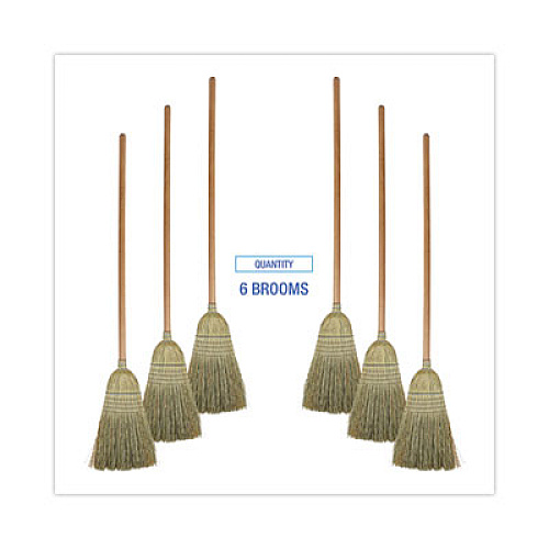 Boardwalk 100% Corn Brooms, 60" Overall Length, Natural, 6/Carton (BR10001)