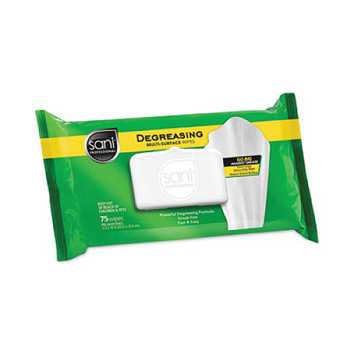 Sani Professional Degreasing Multi-Surface Wipes, 1-Ply, 11.5 x 10, 75, Floral Scent, White, Wipes/Pack, 9 Packs/Carton (A12345)