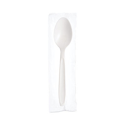 SOLO Reliance Mediumweight Cutlery, Individually Wrapped, Spoon, Plastic, White, 1,000/Carton (RSW3)