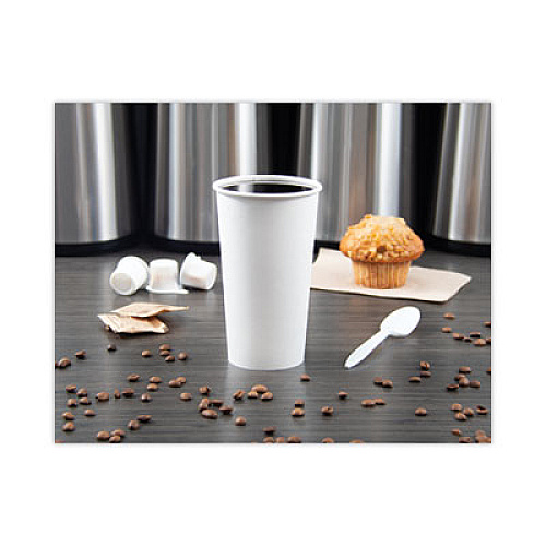 SOLO Single-Sided Poly Paper Hot Cups, 20 oz, White, 600/Carton (420W)
