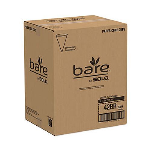 SOLO Bare Eco-Forward Treated Paper Cone Cups, ProPlanet Seal, 4.25 oz, White, 200/Bag, 25 Bags/Carton (42BR)