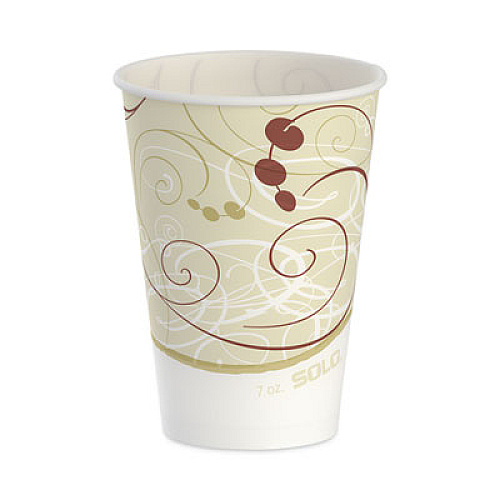 SOLO Symphony Design Wax-Coated Paper Cold Cups, ProPlanet Seal, 7 oz, Beige/White/Red, 100/Sleeve, 20 Sleeves/Carton (R7NSYM)