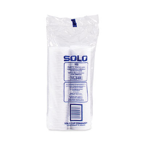 SOLO Polystyrene Vented Hot Cup Lids, Fits 4 oz Hot Cups, Plastic, White, 100/Pack, 10 Packs/Carton (VL34R0007)