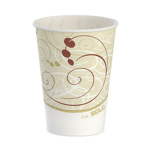 SOLO Symphony Design Wax-Coated Paper Cold Cups, ProPlanet Seal, 9 oz, White/Beige/Red, 100/Sleeve, 20 Sleeves/Carton (R9NSYM)