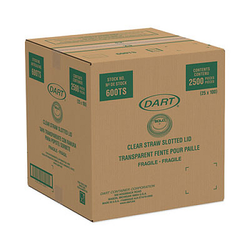 SOLO Straw-Slot Cold Cup Lids, Fits 10 oz Cold Cups, Plastic, Clear, 100/Pack, 25 Packs/Carton (600TS)